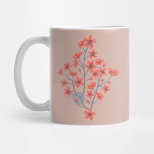 CHERRY BLOSSOMS Japanese Spring Floral Botanical with Sakura Flowers and Sun in Traditional Palette Blush Rust Gray Blue - UnBlink Studio by Jackie Tahara Mug